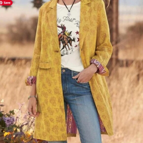 Sundance Women's Regalia Gold Linen Long Blazer Jacket Size XXL - Picture 1 of 10